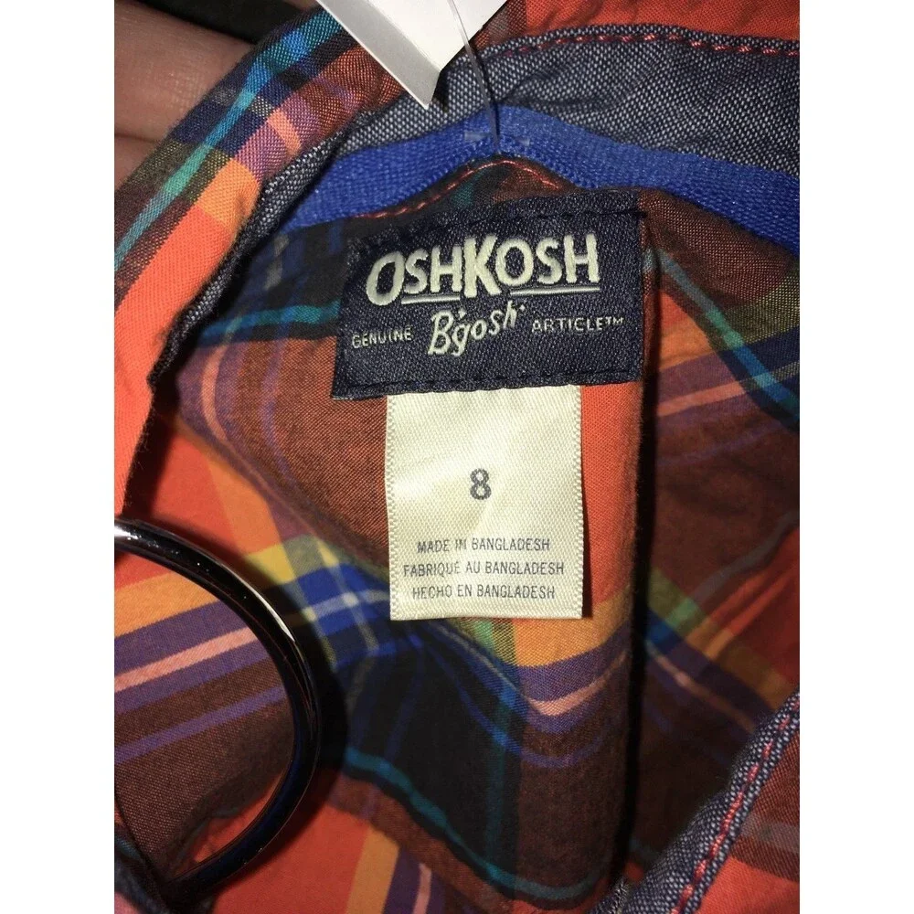 NEW OshKosh Boys Orange Blue Plaid Button Down - Size 8 - Boys Shirt